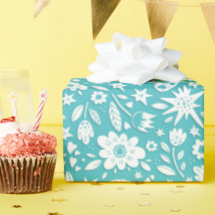 Papier Cadeau Papillons Et Fleurs Sur Aqua