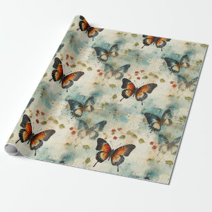 Papier Cadeau Papillons et fleurs Vintages colorés (7)