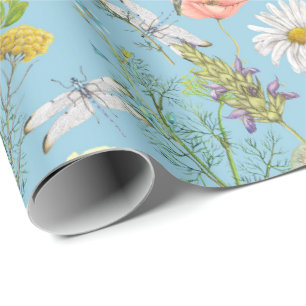 Papier Cadeau Papillons et libellules sur Fleur sauvage