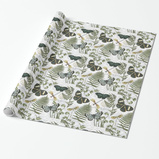 Papier Cadeau papillons et libellules vintages modernes (Déroulé)