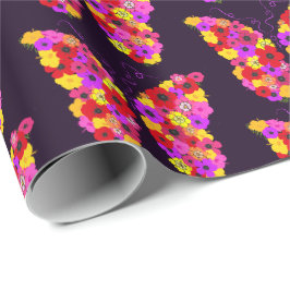 Papier Cadeau Papillons floraux magiques sur violet