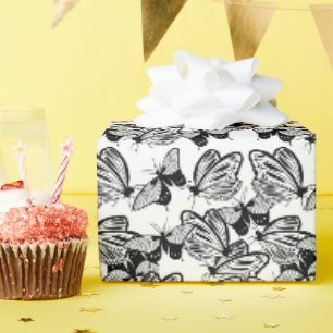 Papier Cadeau Papillons noirs et blancs