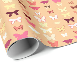 Papier Cadeau Papillons, orange, jaune et corail