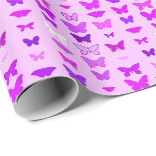 Papier Cadeau Papillons, orchidées, violettes et magenta