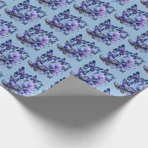 Papier Cadeau Papillons Pailletés Cosmiques Motif Bleu