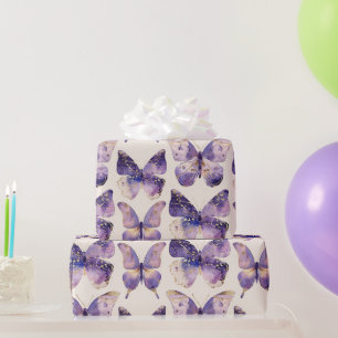 Papier Cadeau Papillons Purple Gold Anniversaire