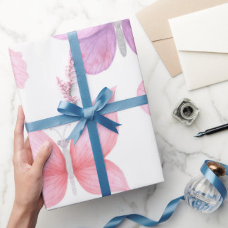 Papier Cadeau Papillons roses délicats