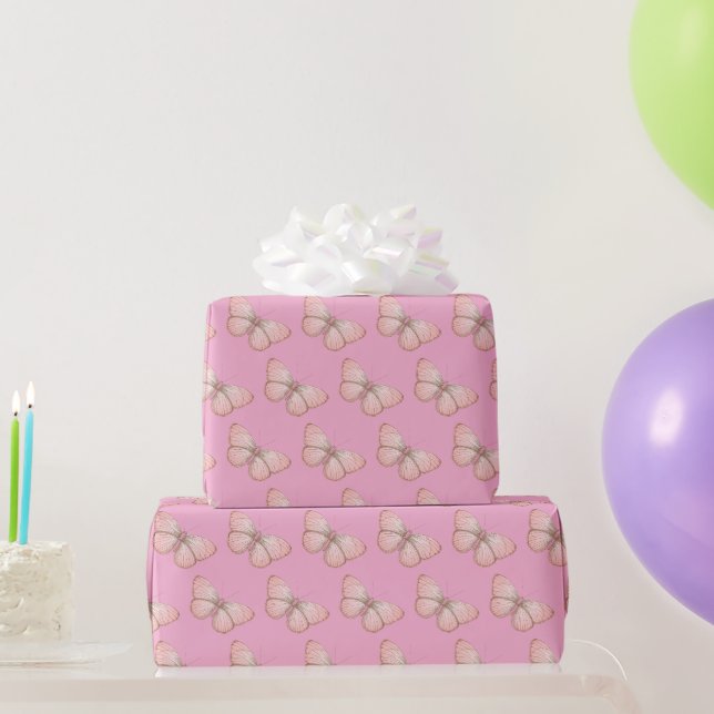 Papier Cadeau Papillons Roses Fille Anniversaire (Cadeaux de fête)