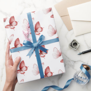 Papier Cadeau Papillons Roses Rouges Anniversaire
