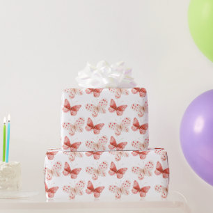 Papier Cadeau Papillons Roses Rouges Fushia Fête d'Anniversaire