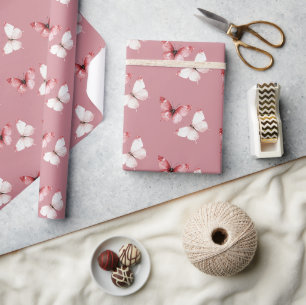 Papier Cadeau Papillons Rouges Blancs Anniversaire