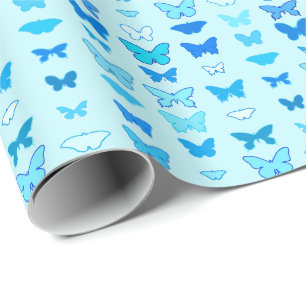 Papier Cadeau Papillons, turquoise, bleu et aquamarine