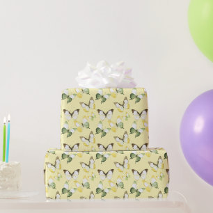 Papier Cadeau Papillons Vert Jaune Anniversaire
