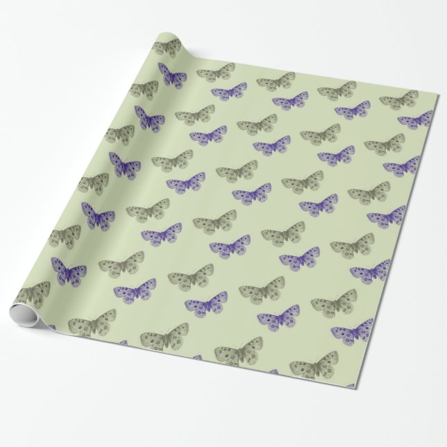 Papier Cadeau Papillons verts et violets (Déroulé)