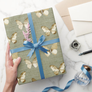Papier Cadeau Papillons verts rustiques Anniversaire