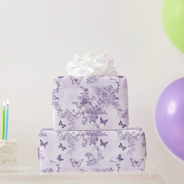 Papier Cadeau Papillons violets de mariage sur fond violet (Cadeaux de fête)