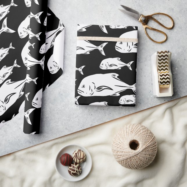 Papier Cadeau Papio et Ulua - Hawaïen noir et blanc (Artisanat)