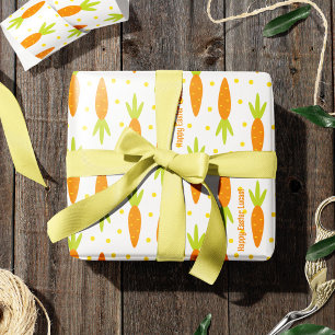 Papier Cadeau Pâques Bunny Carott Motif Salutation et nom de l'e