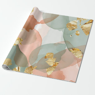 Papier Cadeau Pâques feuille d'or pêche et menthe 