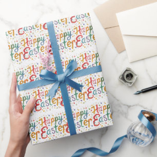 Papier Cadeau Pâques Floral Coloré Élégant Joyeux