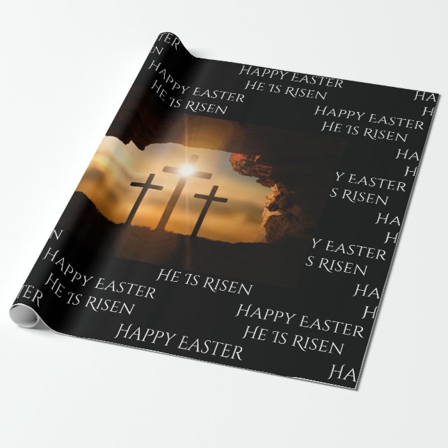 Papier Cadeau Pâques il est ressuscité _trois croix (Déroulé)