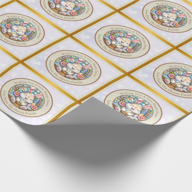 Papier Cadeau Pâques joyeuses avec du lapin mignon, des oeufs et (Coin)