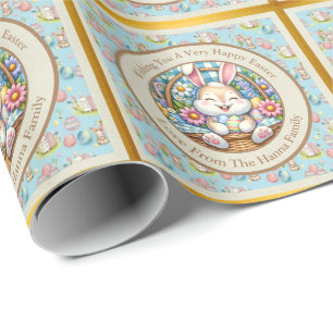 Papier Cadeau Pâques joyeuses avec du lapin mignon, des oeufs et