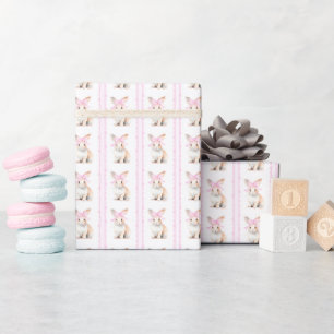 Papier Cadeau Pâques lapin aquarelle avec pétoncle rose