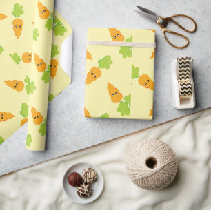Papier Cadeau Pâques mûre Orange Kawaii Carrot Motif