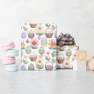 Papier Cadeau Pâques Paniers et Oeufs Motif
