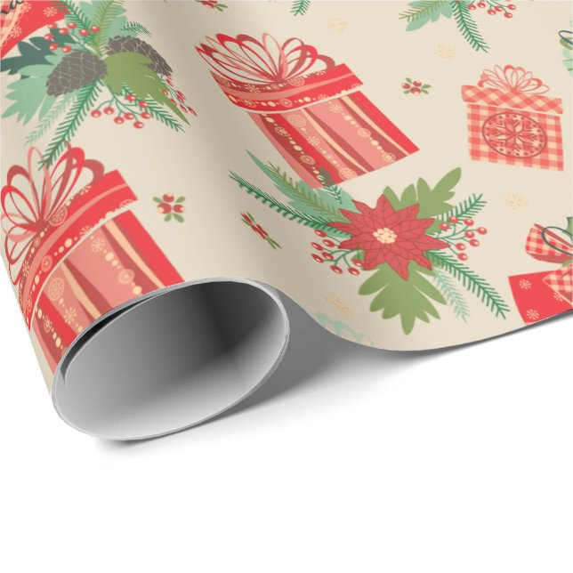 Papier Cadeau Paquets de Noël rétro Joyeux Noël (Coin rond)