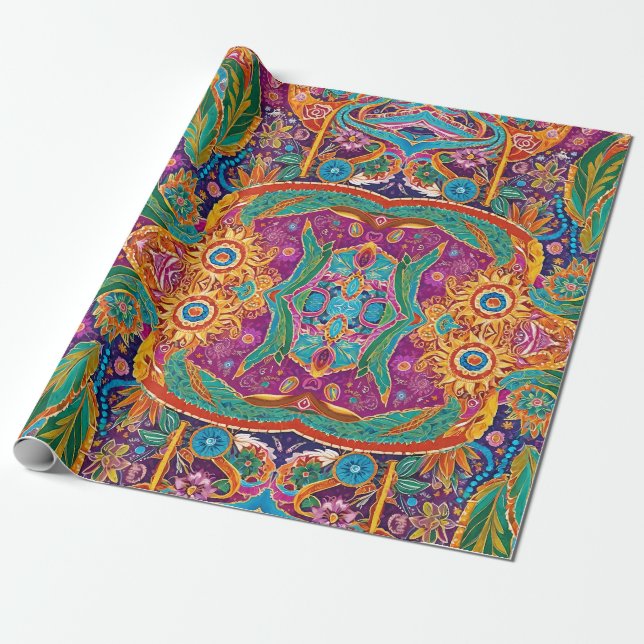 Papier Cadeau Parade maya cosmique mexicaine Paisley (Déroulé)