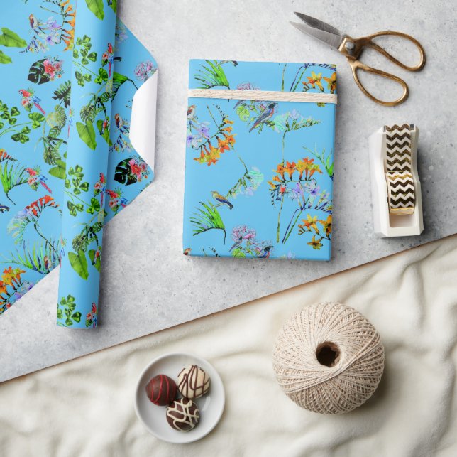 Papier Cadeau Paradis tropical bleu (Artisanat)