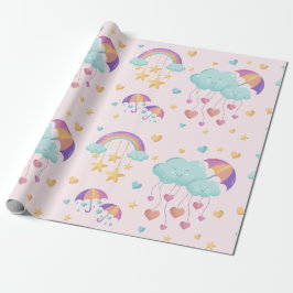 Papier Cadeau Parapluie coloré avec de mignons nuages