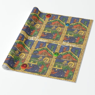 PAPIER CADEAU PARCHEMENT NATIVITÉ NOËL AVEC DES STONES DE JEUX