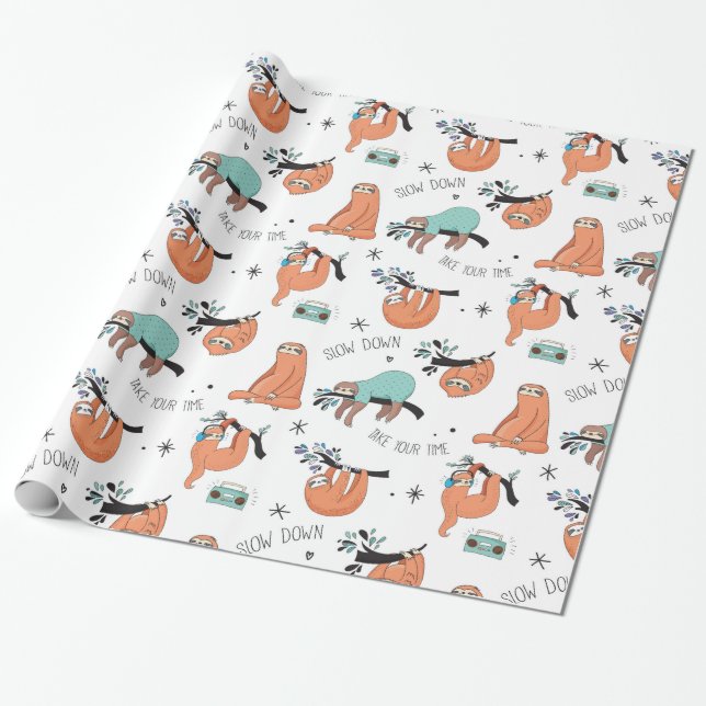 Papier Cadeau Paresses paresseuses mignonnes (Déroulé)