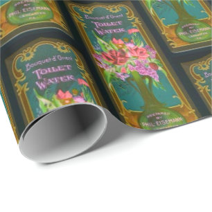 Papier Cadeau Parfum floral victorien étiquette noir rose turquo