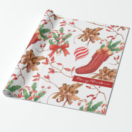 Papier Cadeau Parfums de Noël cannelle et Motif de menthe poivré