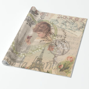 Papier Cadeau Paris France Jolie Fille Douce Tour Eiffel
