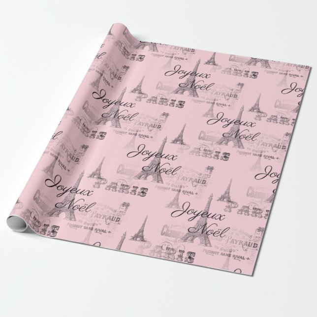 Papier Cadeau Paris Joyeux Noel Papier d'enveloppement rose de N (Déroulé)