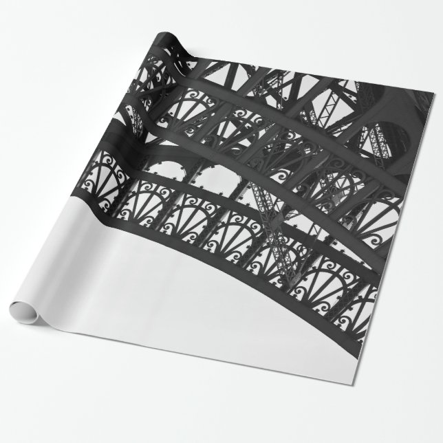 Papier Cadeau Paris Tour Eiffel Papier noir et blanc (Déroulé)