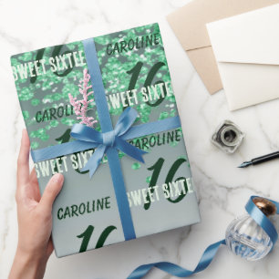 Papier Cadeau Parkling Sweet 16 Parties scintillant verte tomban