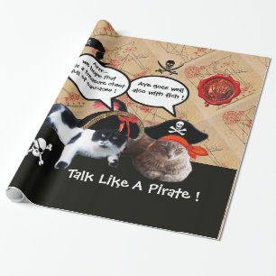 PAPIER CADEAU PARLER DE CHATS DE PIRATE, PIRATES ANCIENS CARTES 