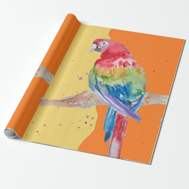 Papier Cadeau Parrot Bleu Jaune Garçons Aquarelle Art Parrots Gu (Déroulé)