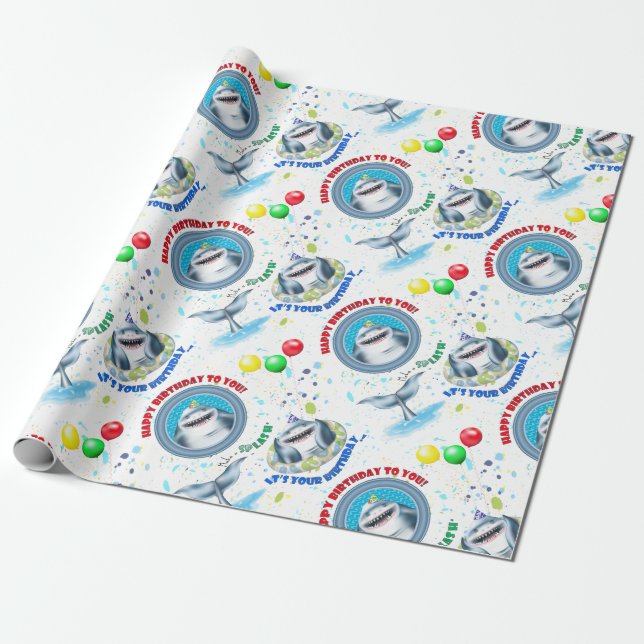 Papier Cadeau Parti Anniversaire de enfant du thème requin (Déroulé)