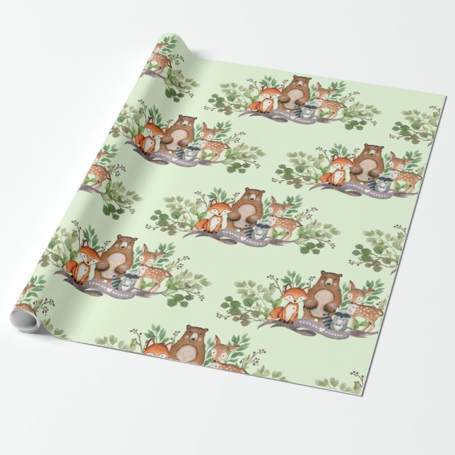 Papier Cadeau Partie mignonne de forêt de verdure d'animaux de (Déroulé)