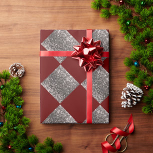 Papier Cadeau Parties scintillant argent métal rouge Abstrait c