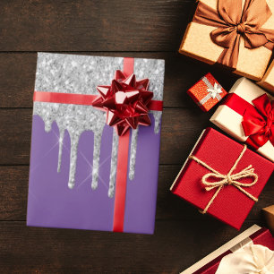 Papier Cadeau Parties scintillant argentée goutte violet brillan