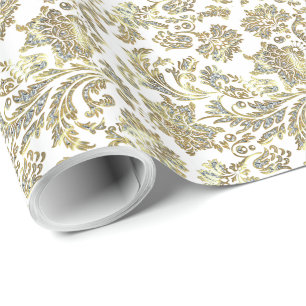 Papier Cadeau Parties scintillant Blanche Et Vintage Or Damas Mo