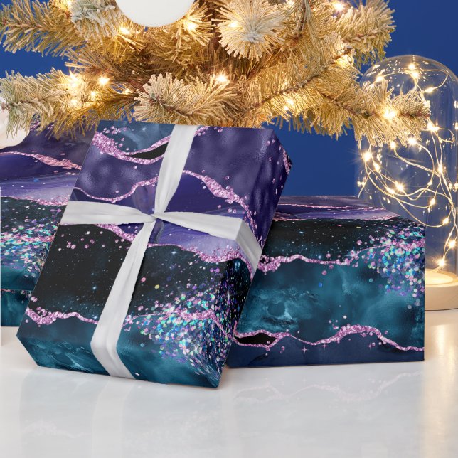 Papier Cadeau Parties scintillant bleue et violet marine Agate m (Vacances)